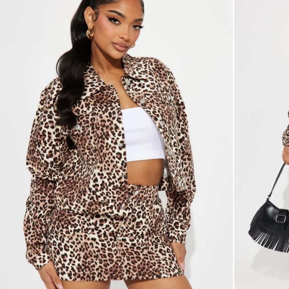 Leopard Print Women's Jacket & Skirt Set
